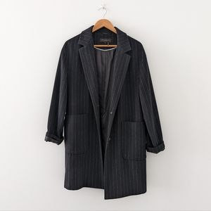 Donna Karan Oversized Wool Blend Navy Pinstripe Blazer